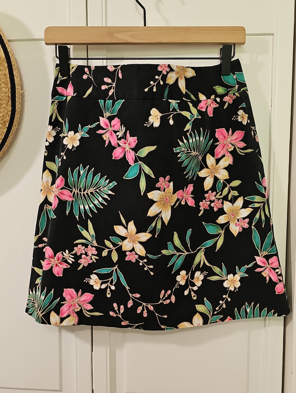 Rafaella Black Mini Skirt with Pink & Green Floral Print